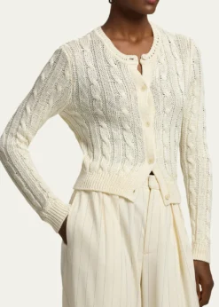Ralph Lauren CollectionHigh-Shine Cable-Knit Silk Cropped Cardigan