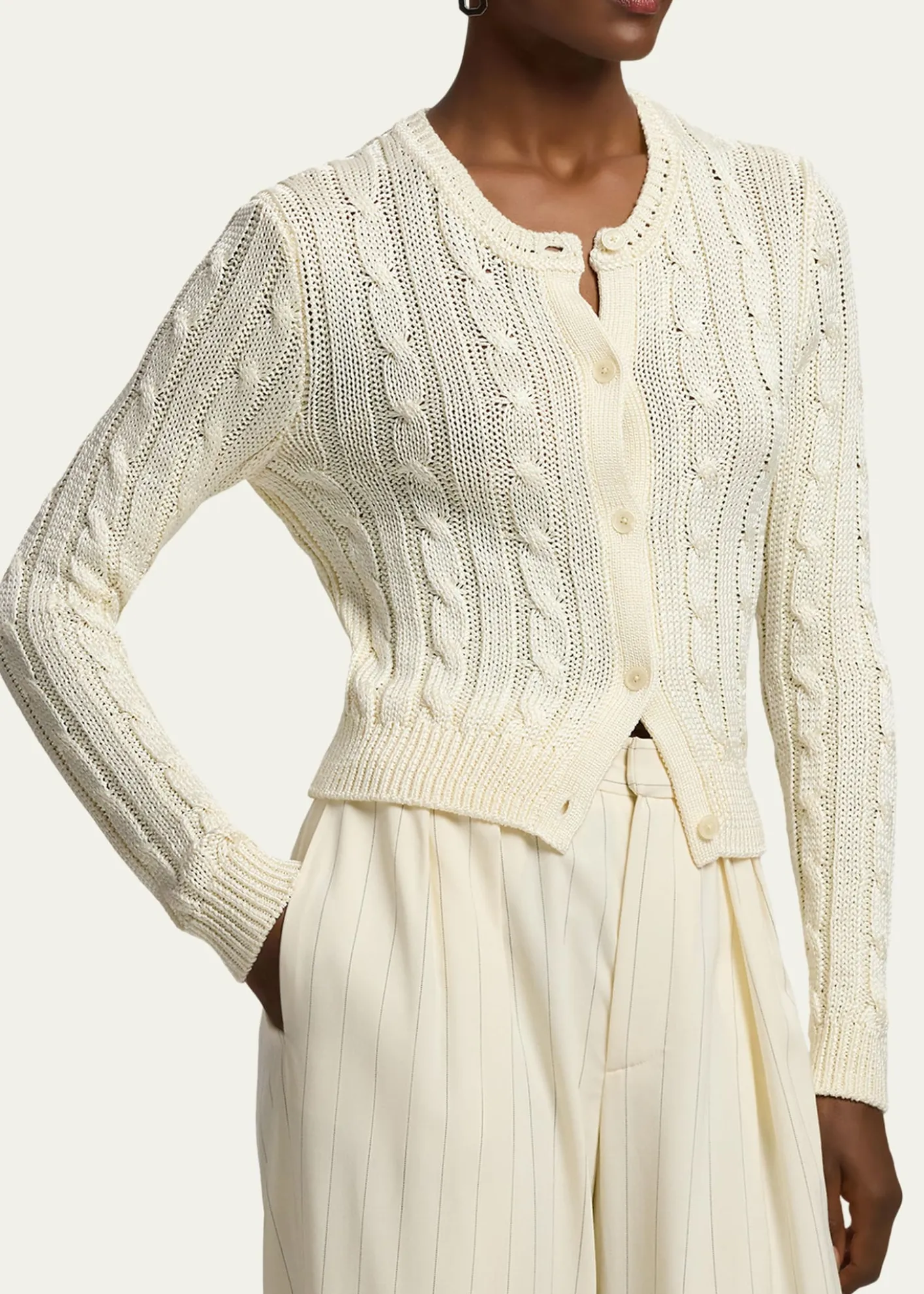 Ralph Lauren CollectionHigh-Shine Cable-Knit Silk Cropped Cardigan
