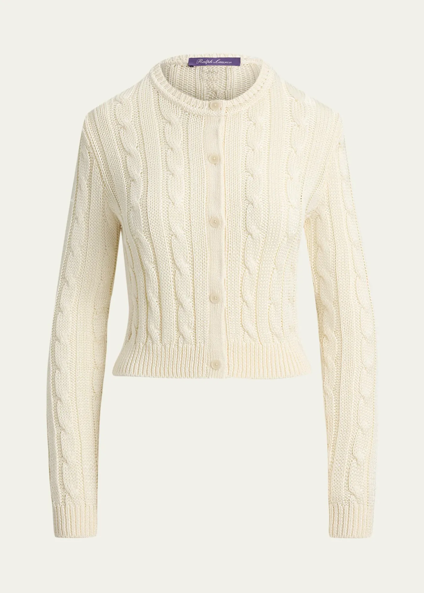 Ralph Lauren CollectionHigh-Shine Cable-Knit Silk Cropped Cardigan