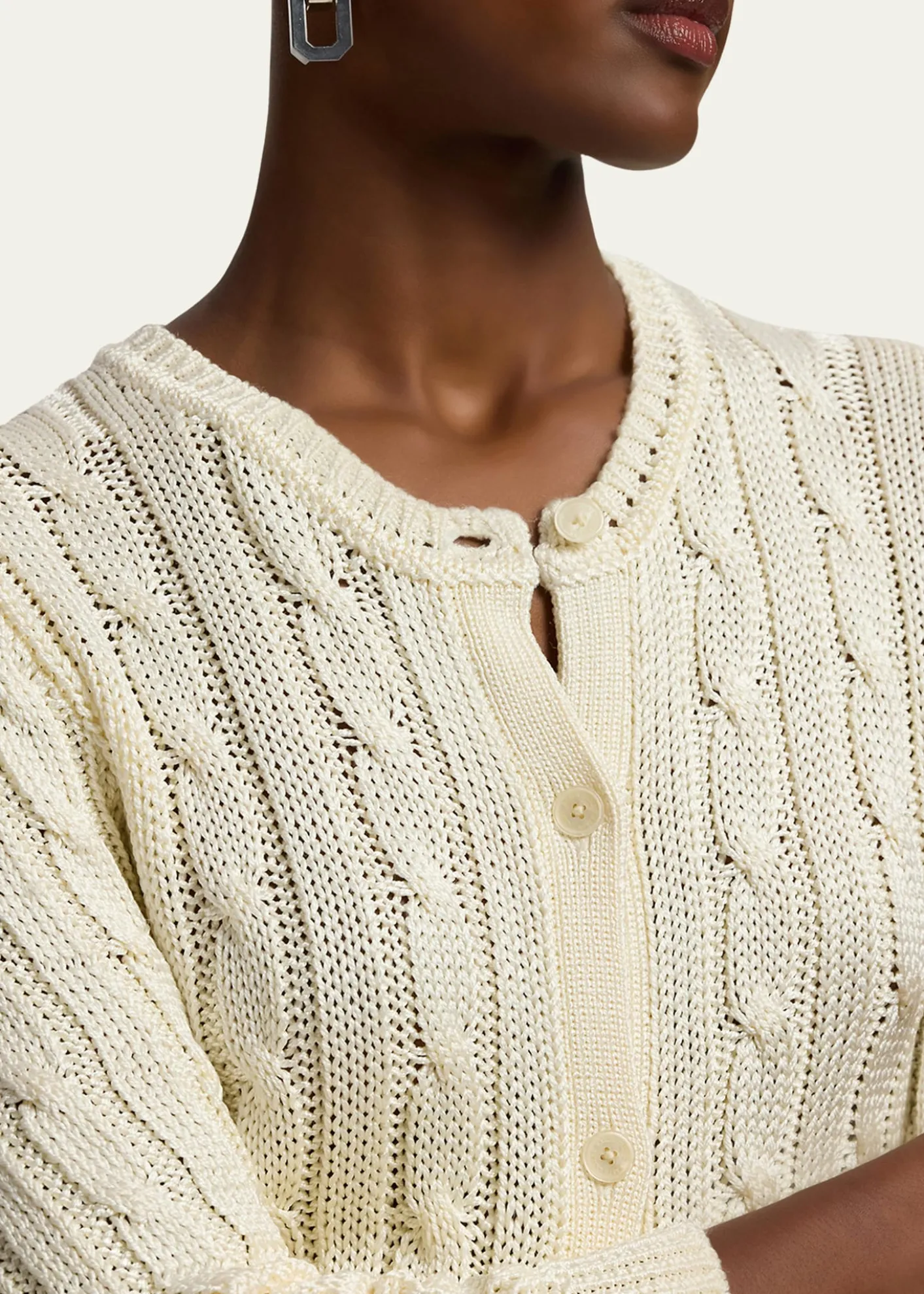 Ralph Lauren CollectionHigh-Shine Cable-Knit Silk Cropped Cardigan