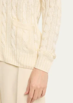 Ralph Lauren CollectionHigh Shine Cable-Knit Cashmere Cardigan Sweater, Cream