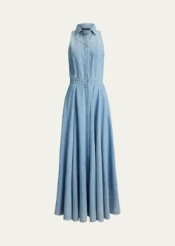 Ralph Lauren CollectionSleeveless Cotton Denim Collared Maxi Day Shirtdress
