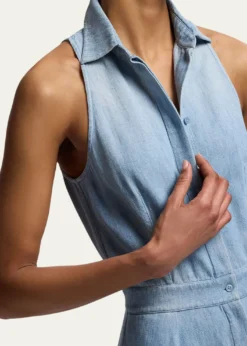 Ralph Lauren CollectionSleeveless Cotton Denim Collared Maxi Day Shirtdress