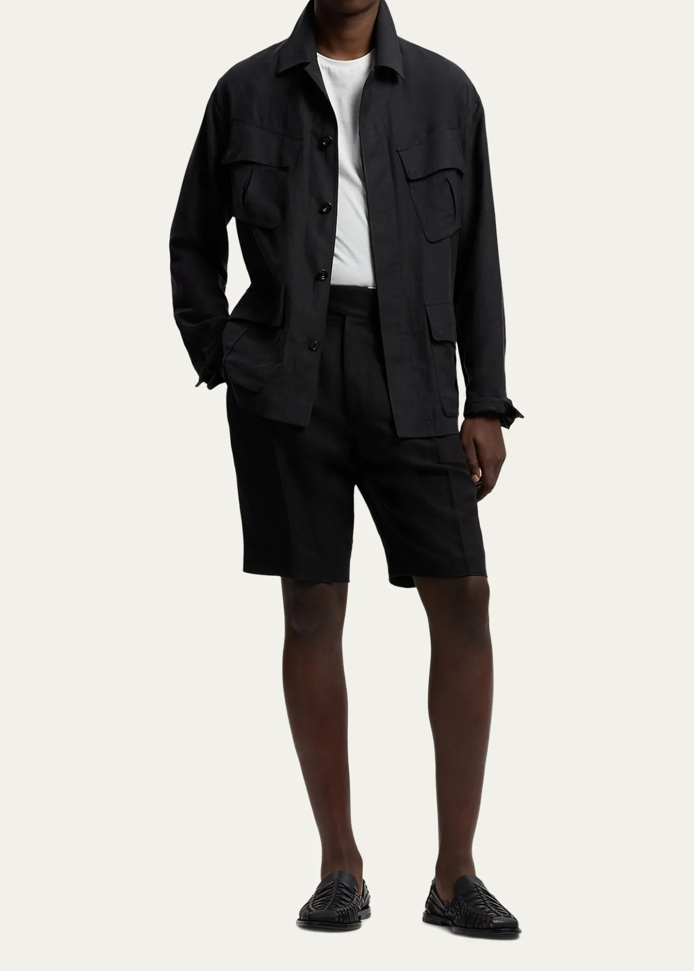 Ralph Lauren Purple LabelMen's Silk and Linen Flap-Pocket Field Jacket