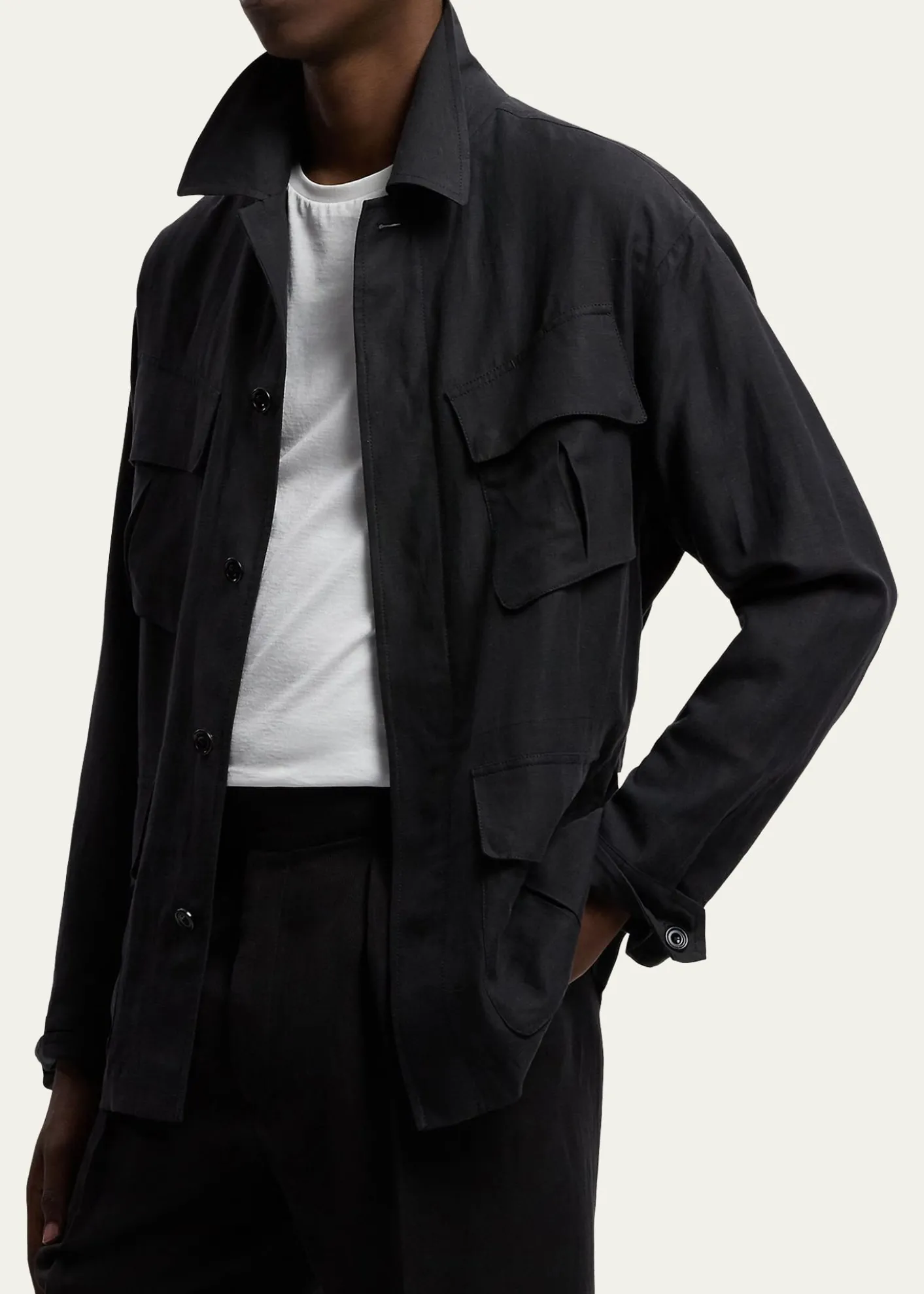 Ralph Lauren Purple LabelMen's Silk and Linen Flap-Pocket Field Jacket