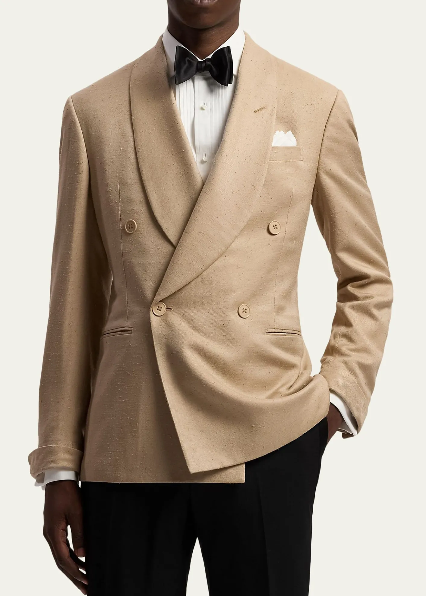 Ralph Lauren Purple LabelMen's Super Slub Twill Shawl Lapel Double-Breasted Blazer
