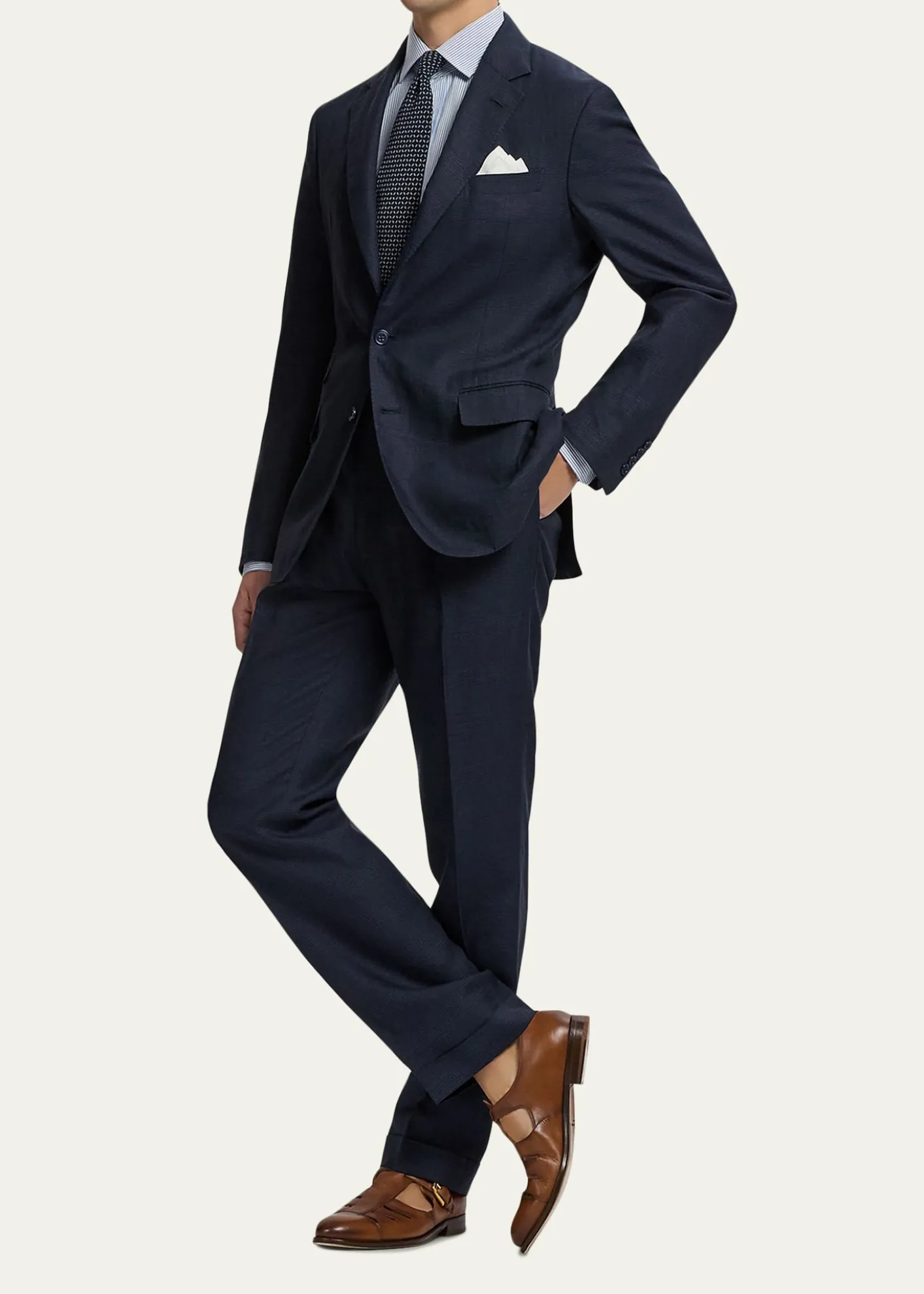 Ralph Lauren Purple LabelMen's Cashmere and Silk Glen Plaid Pleated Trousers