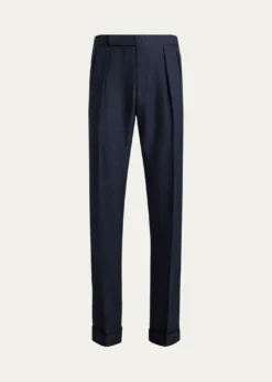 Ralph Lauren Purple LabelMen's Cashmere and Silk Glen Plaid Pleated Trousers
