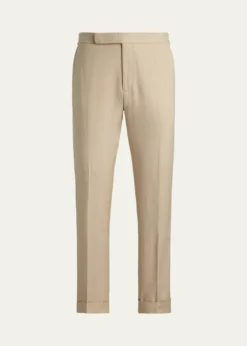 Ralph Lauren Purple LabelMen's Silk and Linen Straight Leg Flat-Front Trousers