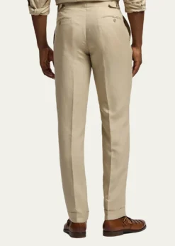 Ralph Lauren Purple LabelMen's Silk and Linen Straight Leg Flat-Front Trousers