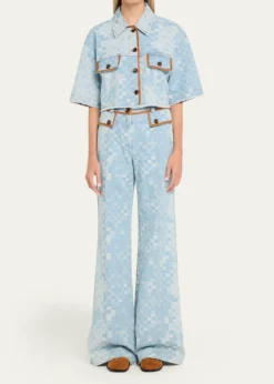 Ramy BrookPaula Checkered Denim Wide-Leg Pants