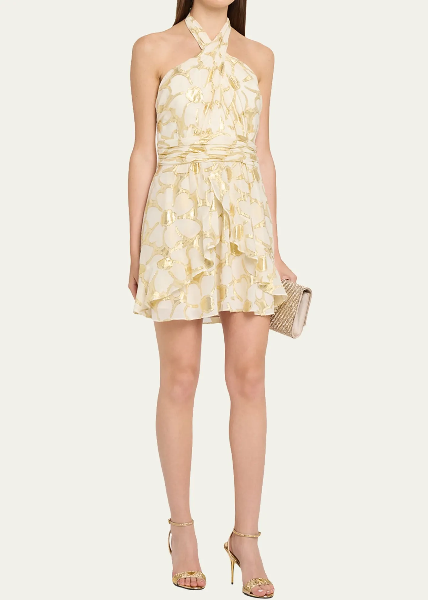 Ramy BrookReuben Metallic Floral Halter Mini Dress