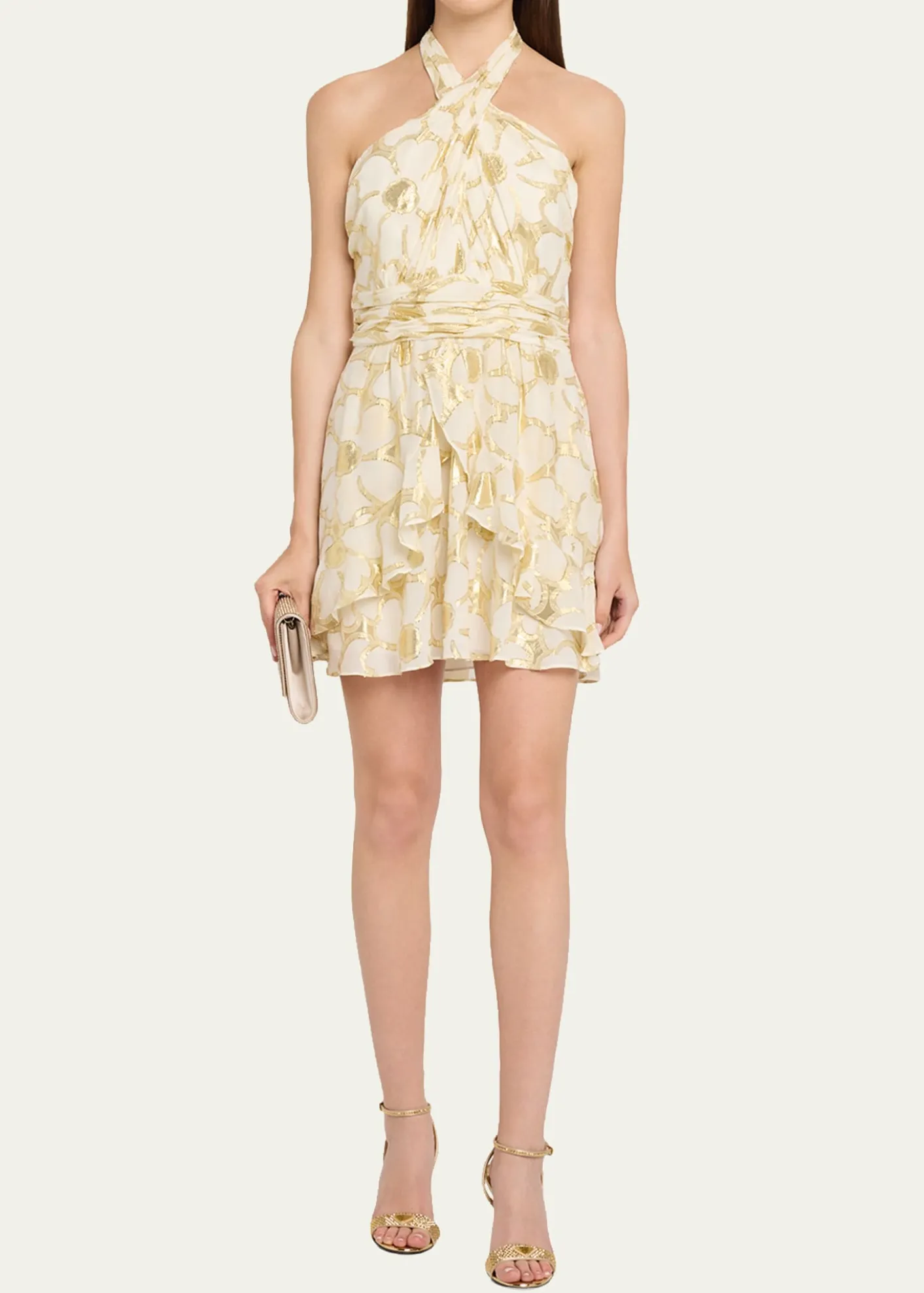 Ramy BrookReuben Metallic Floral Halter Mini Dress