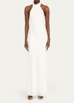 Ramy BrookTatiana Low-Cut Halter Column Gown