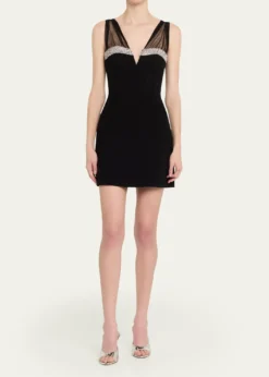 REBECCA VALLANCEAstros Crystal-Trim Crepe Mini Dress