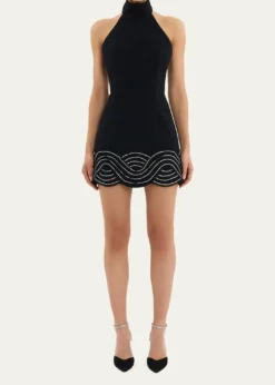REBECCA VALLANCEBellatrix Low-Back Rhinestone Halter Mini Dress