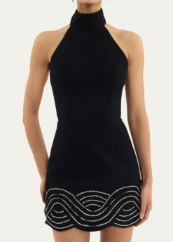 REBECCA VALLANCEBellatrix Low-Back Rhinestone Halter Mini Dress