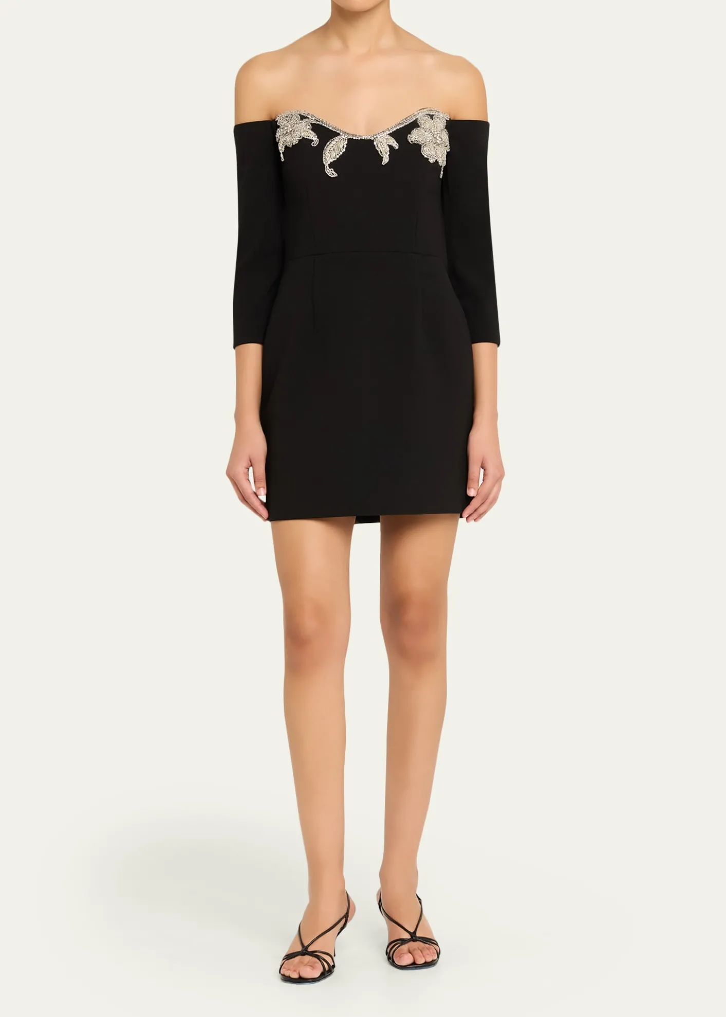 REBECCA VALLANCEEllerie Floral Diamante Off-Shoulder Mini Dress