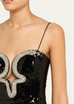 REBECCA VALLANCELyra Plunging Diamante Snake-Trim Sequin Gown