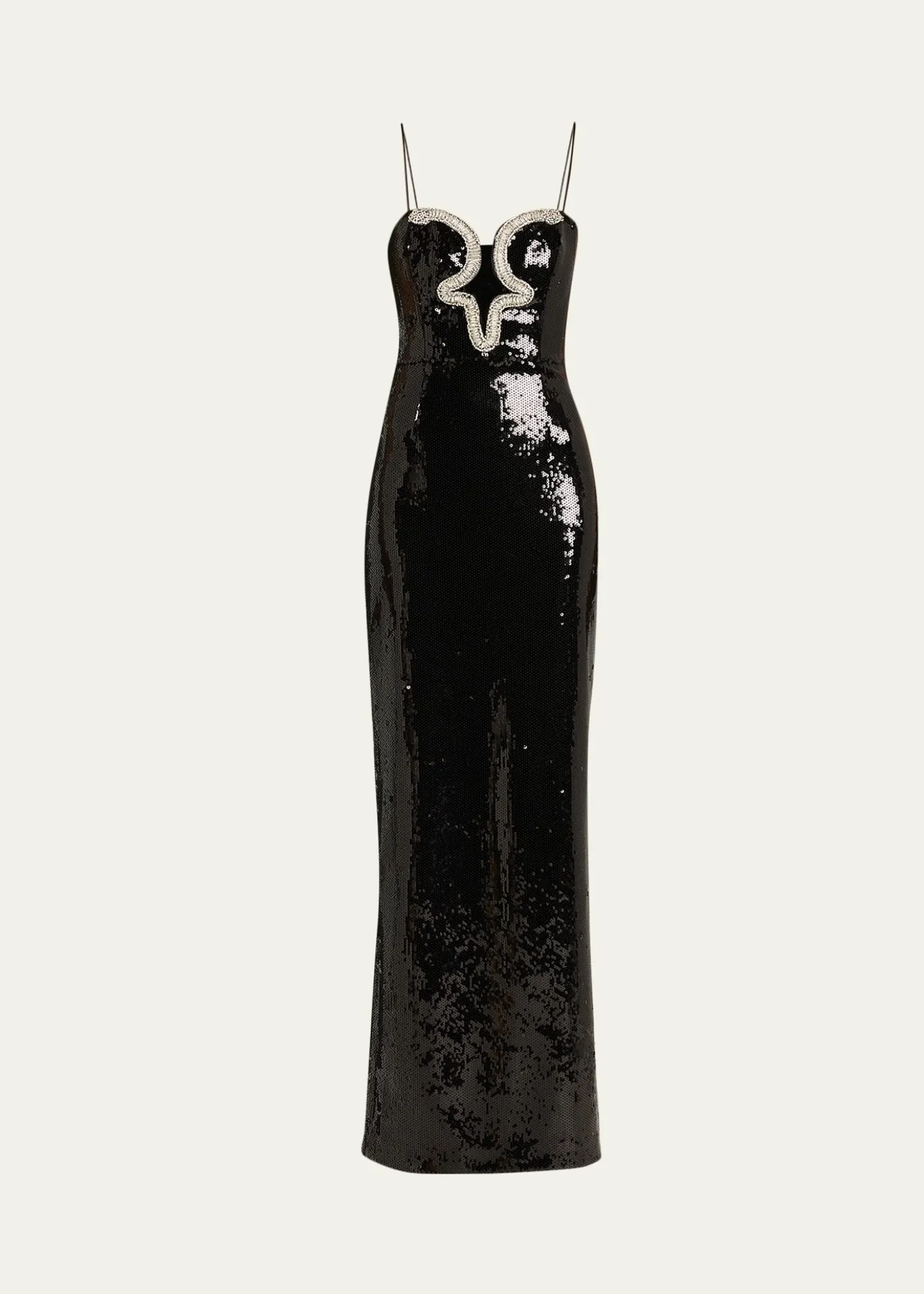 REBECCA VALLANCELyra Plunging Diamante Snake-Trim Sequin Gown