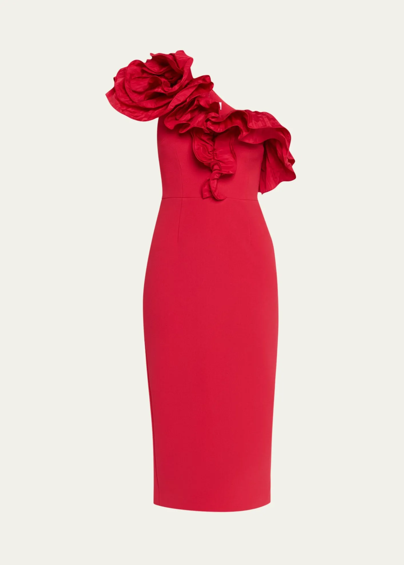 REBECCA VALLANCEZarya One-Shoulder Ruffle Bodycon Midi Dress