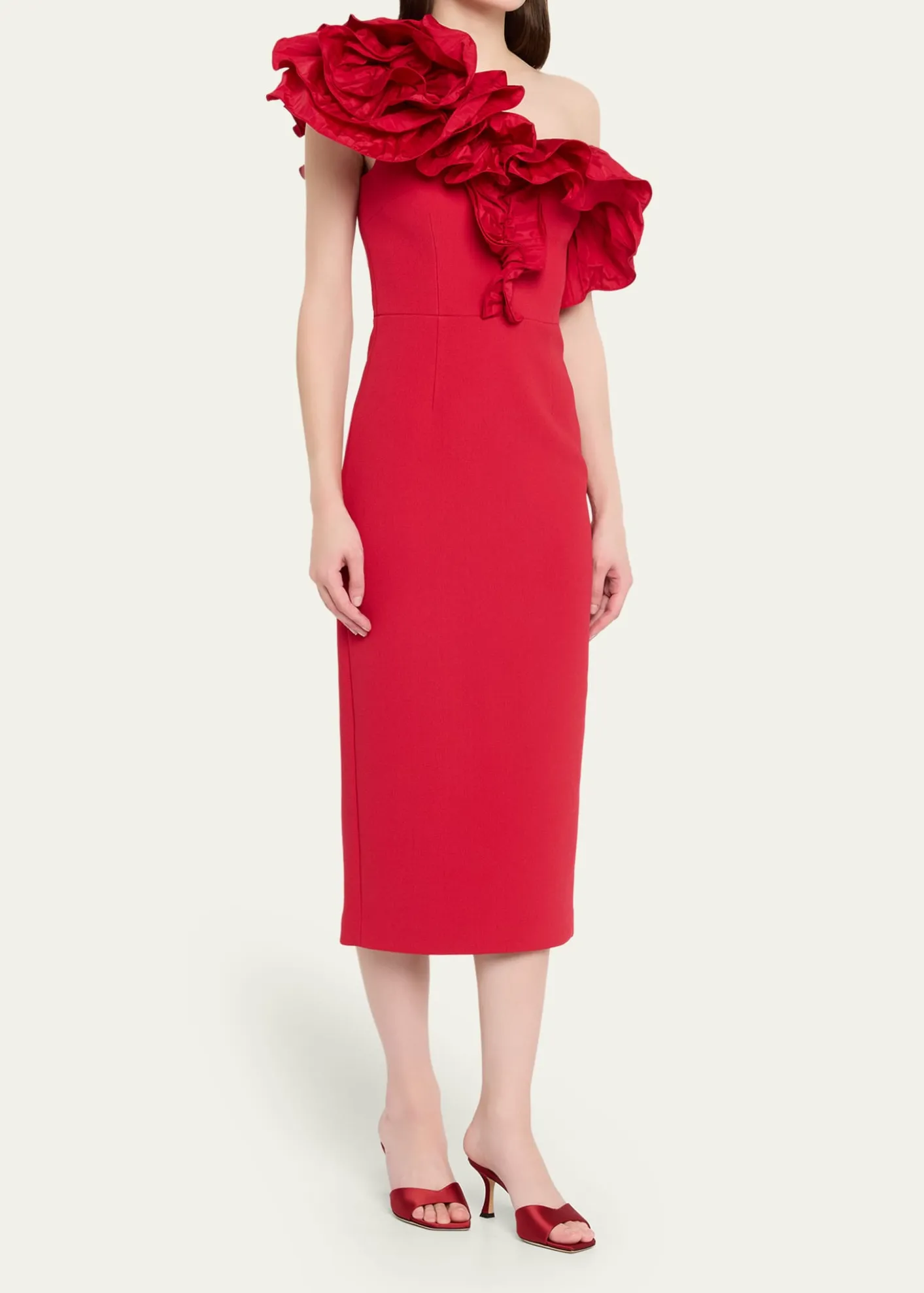 REBECCA VALLANCEZarya One-Shoulder Ruffle Bodycon Midi Dress
