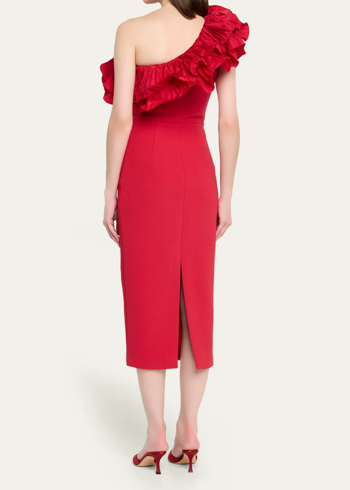 REBECCA VALLANCEZarya One-Shoulder Ruffle Bodycon Midi Dress