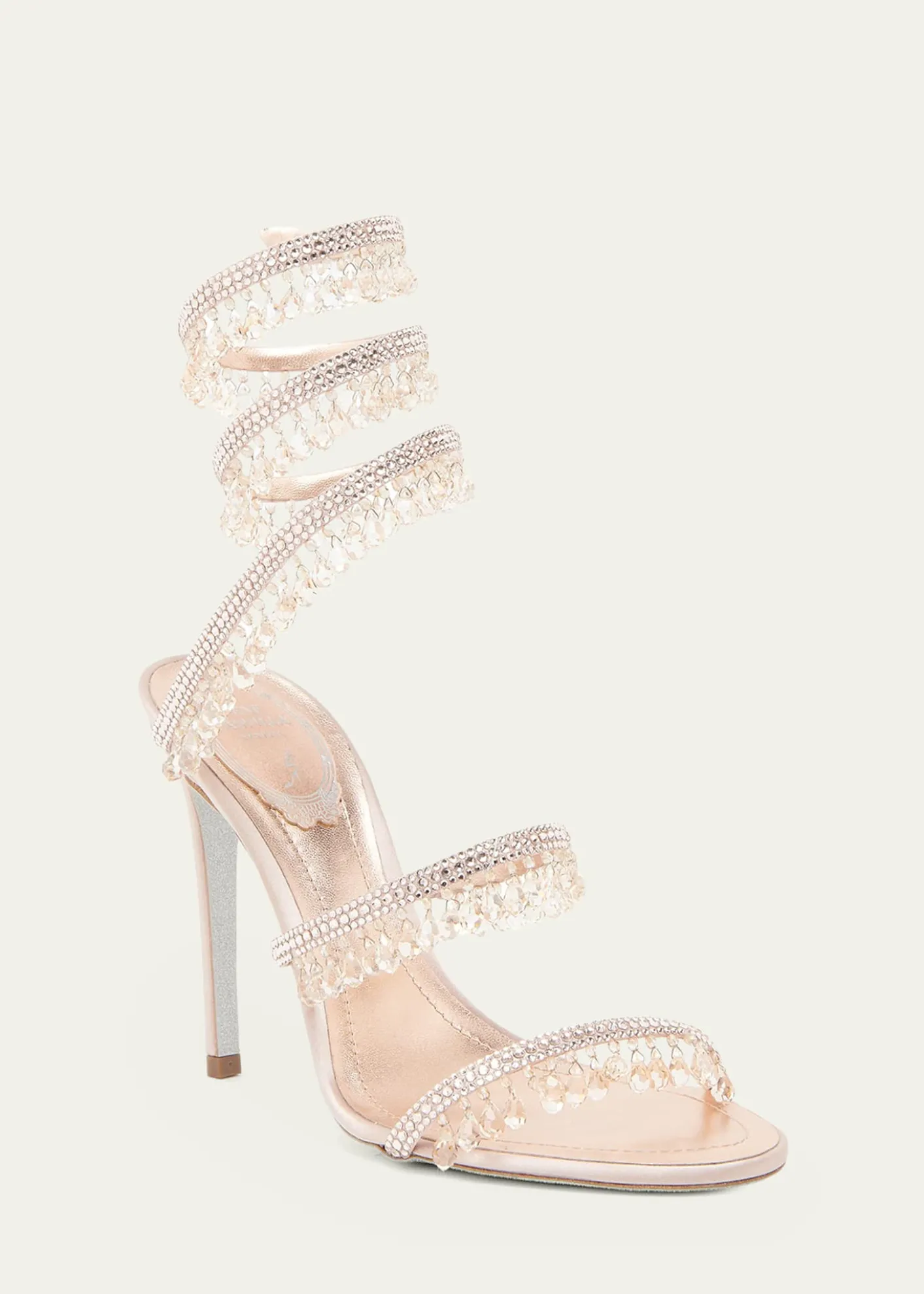 Rene CaovillaChandelier Satin Snake Ankle Wrap Sandals