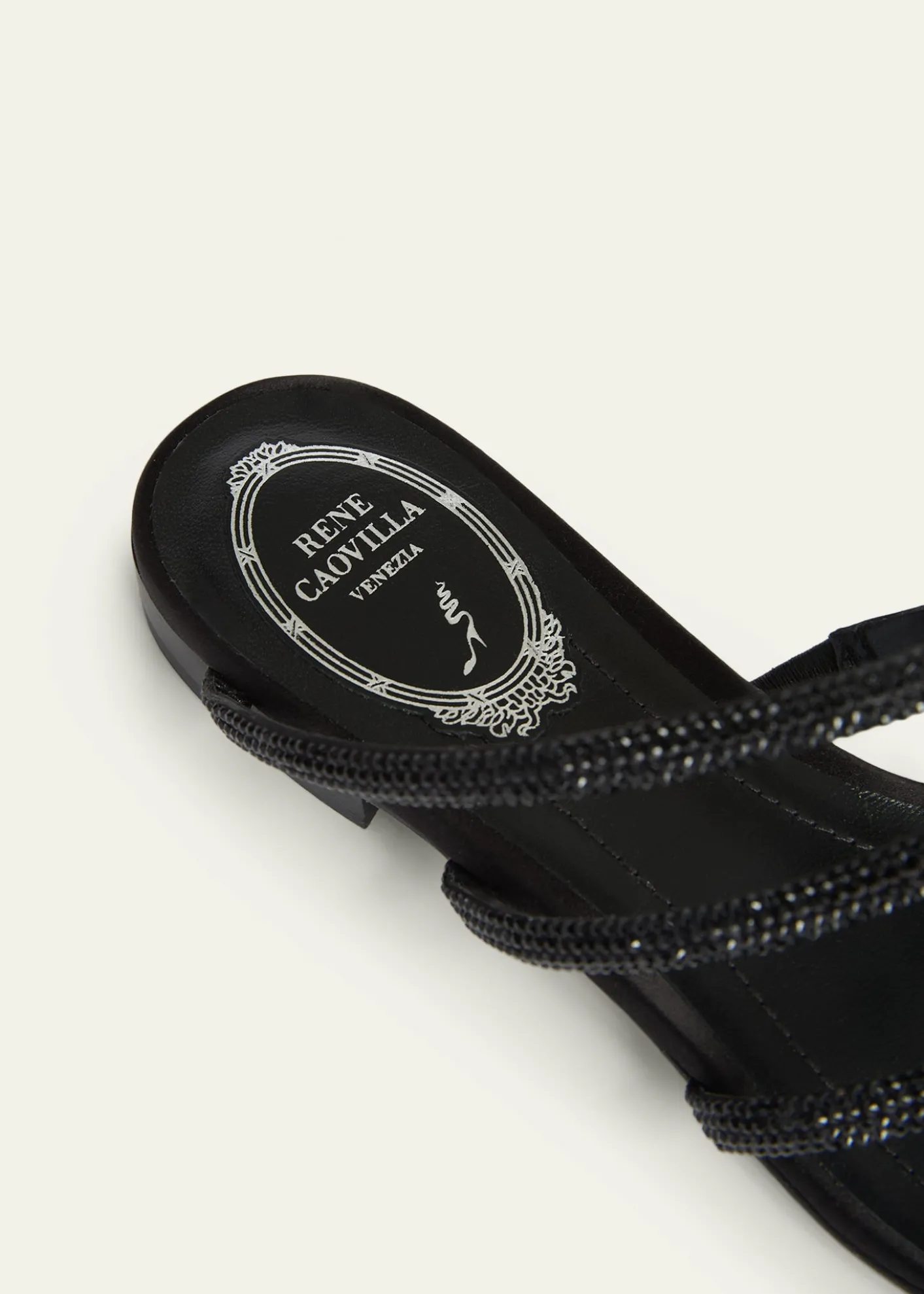 Rene CaovillaSatin Strass Flat Slide Sandals
