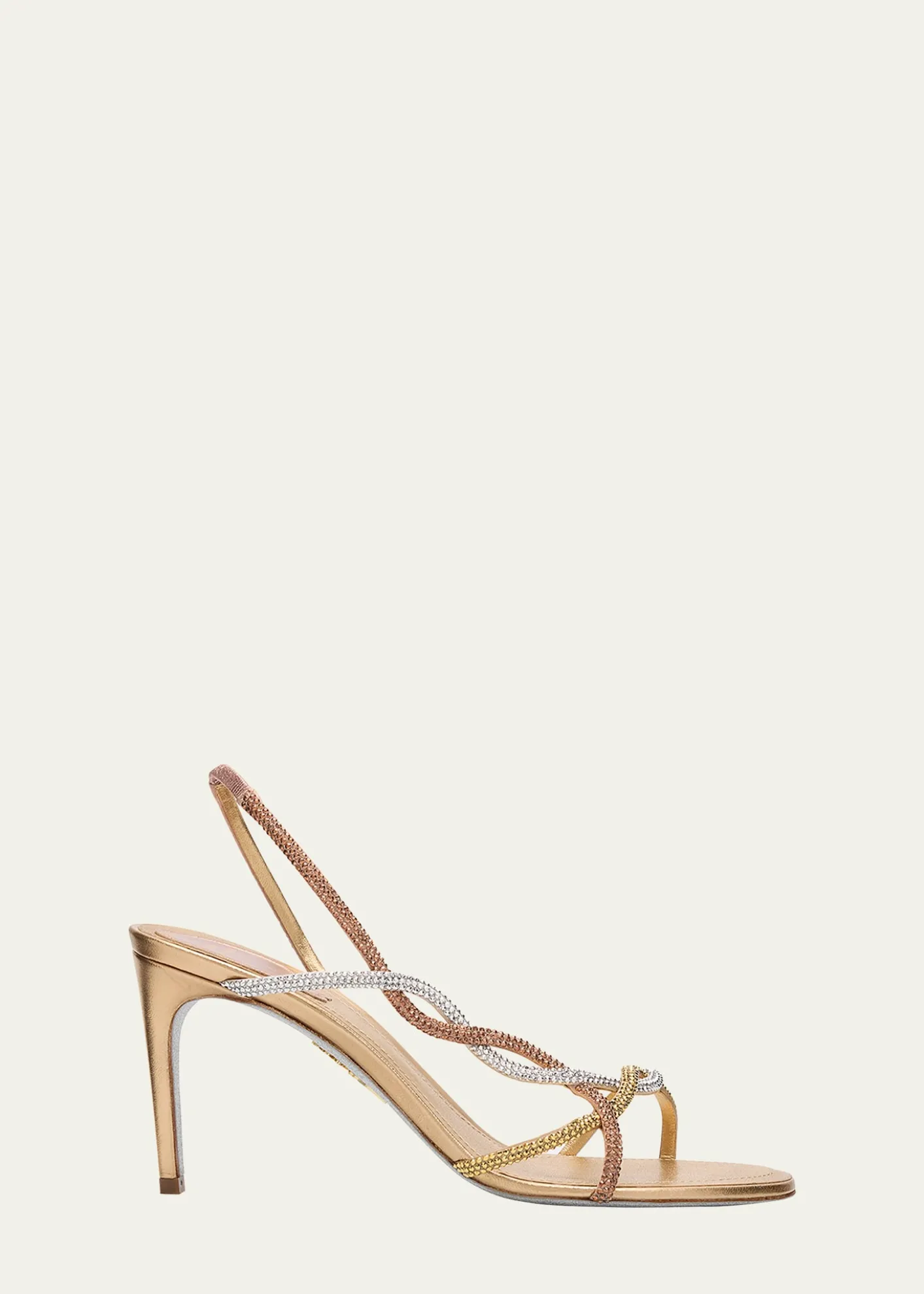Rene CaovillaThree-Tone Crystal Satin Braid Halter Sandals