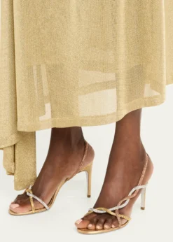 Rene CaovillaThree-Tone Crystal Satin Braid Halter Sandals