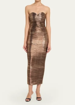 RetrofeteCalypsa Strapless Lamé Midi Dress
