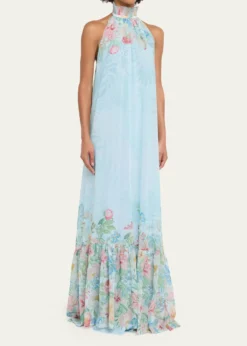 RetrofeteFrancy Floral Chiffon Halter Dress
