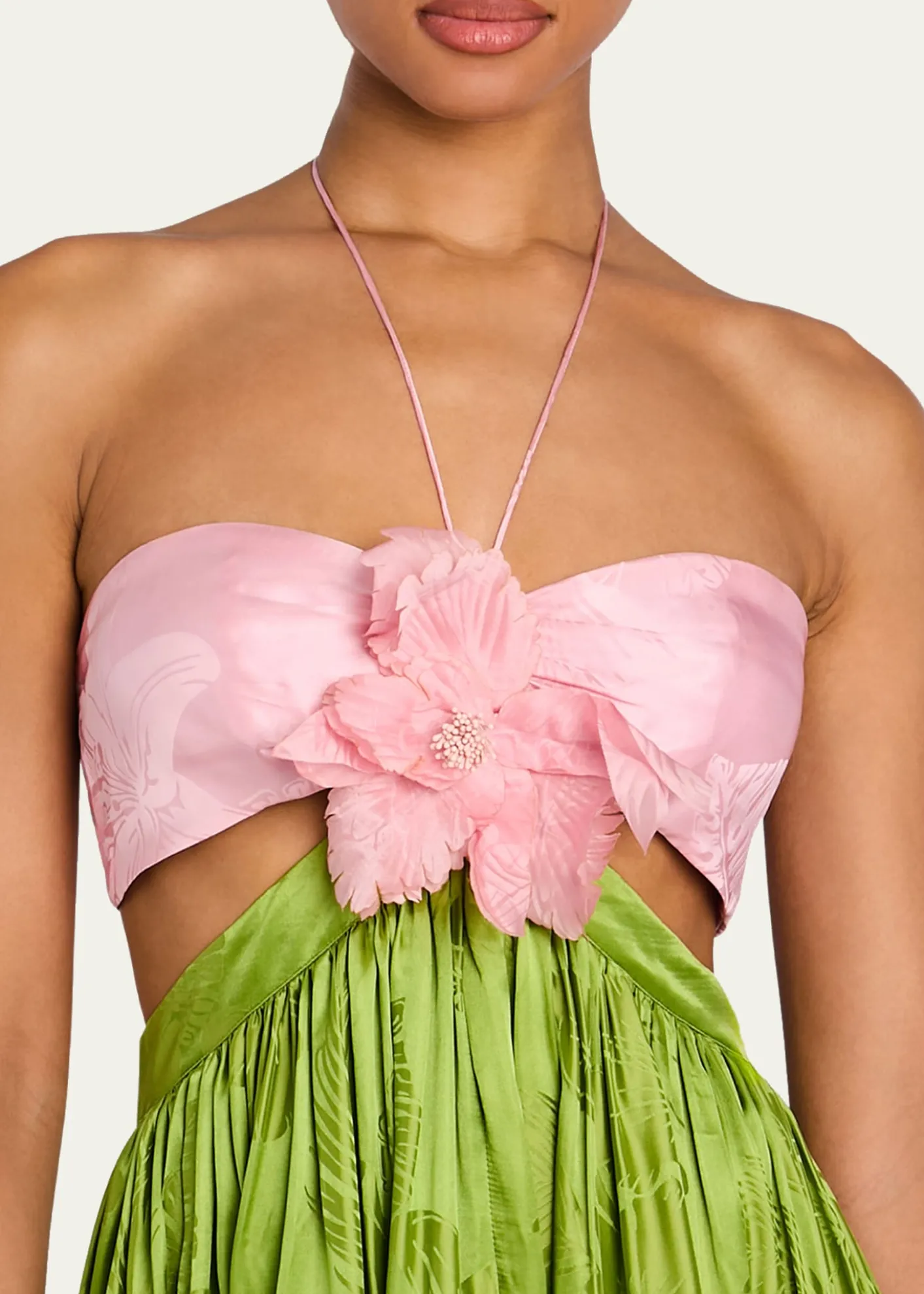 RetrofetePrudy Floral Cut-Out Satin Halter Dress