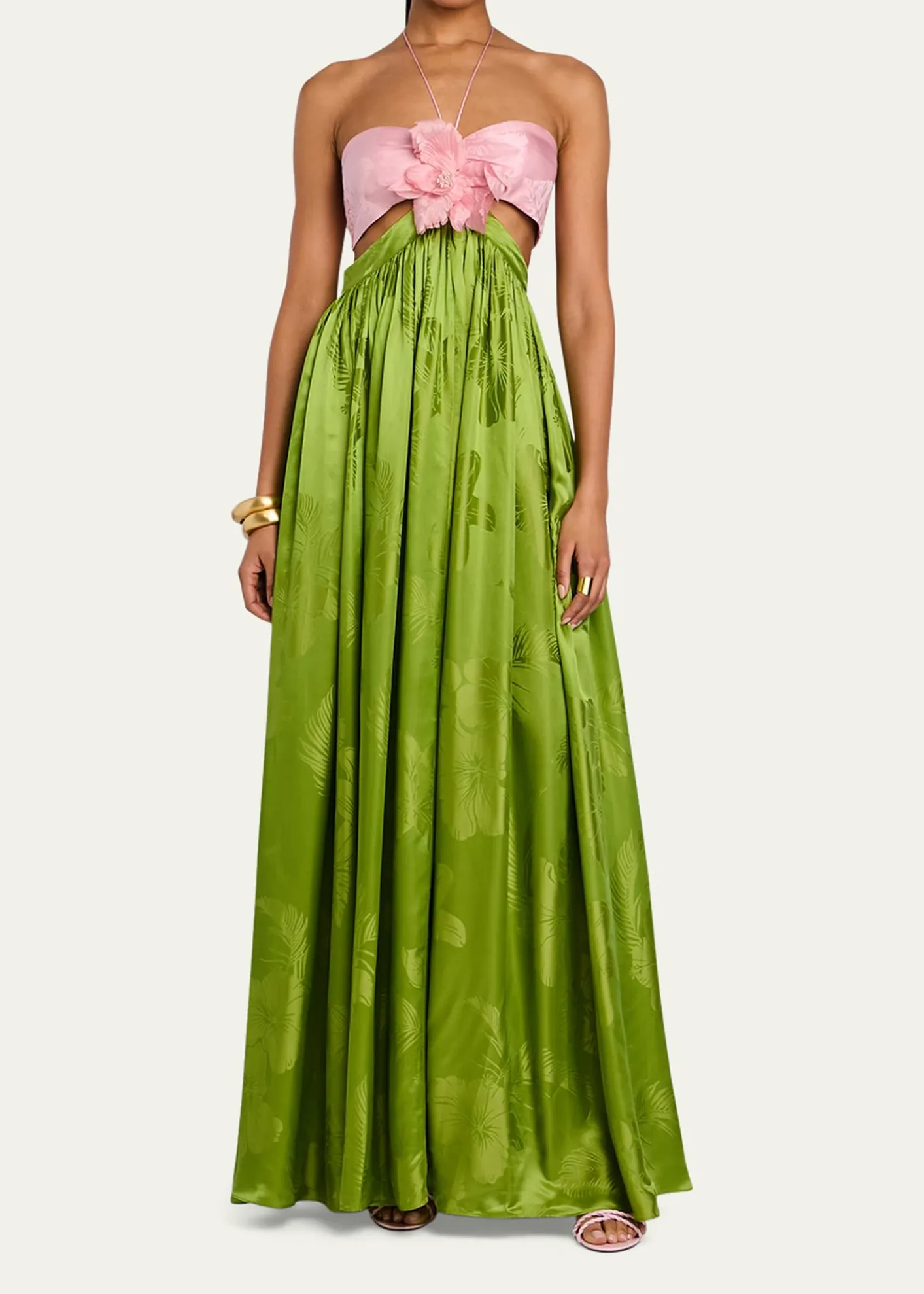 RetrofetePrudy Floral Cut-Out Satin Halter Dress