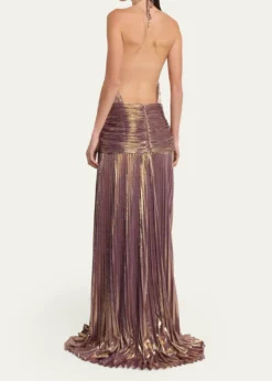 RetrofeteThalia Metallic Halter Gown