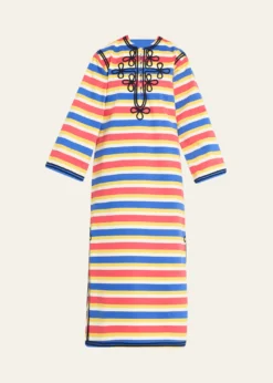 Rianna + NinaEmbroidered Striped Cotton Maxi Dress