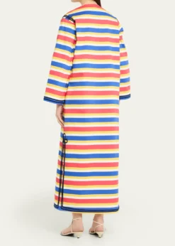 Rianna + NinaEmbroidered Striped Cotton Maxi Dress