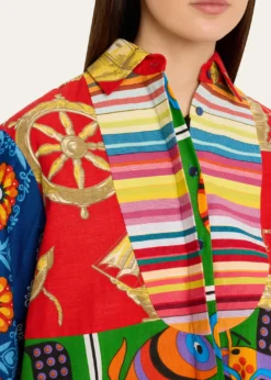 Rianna + NinaMixed-Print Bib Button-Down Shirt