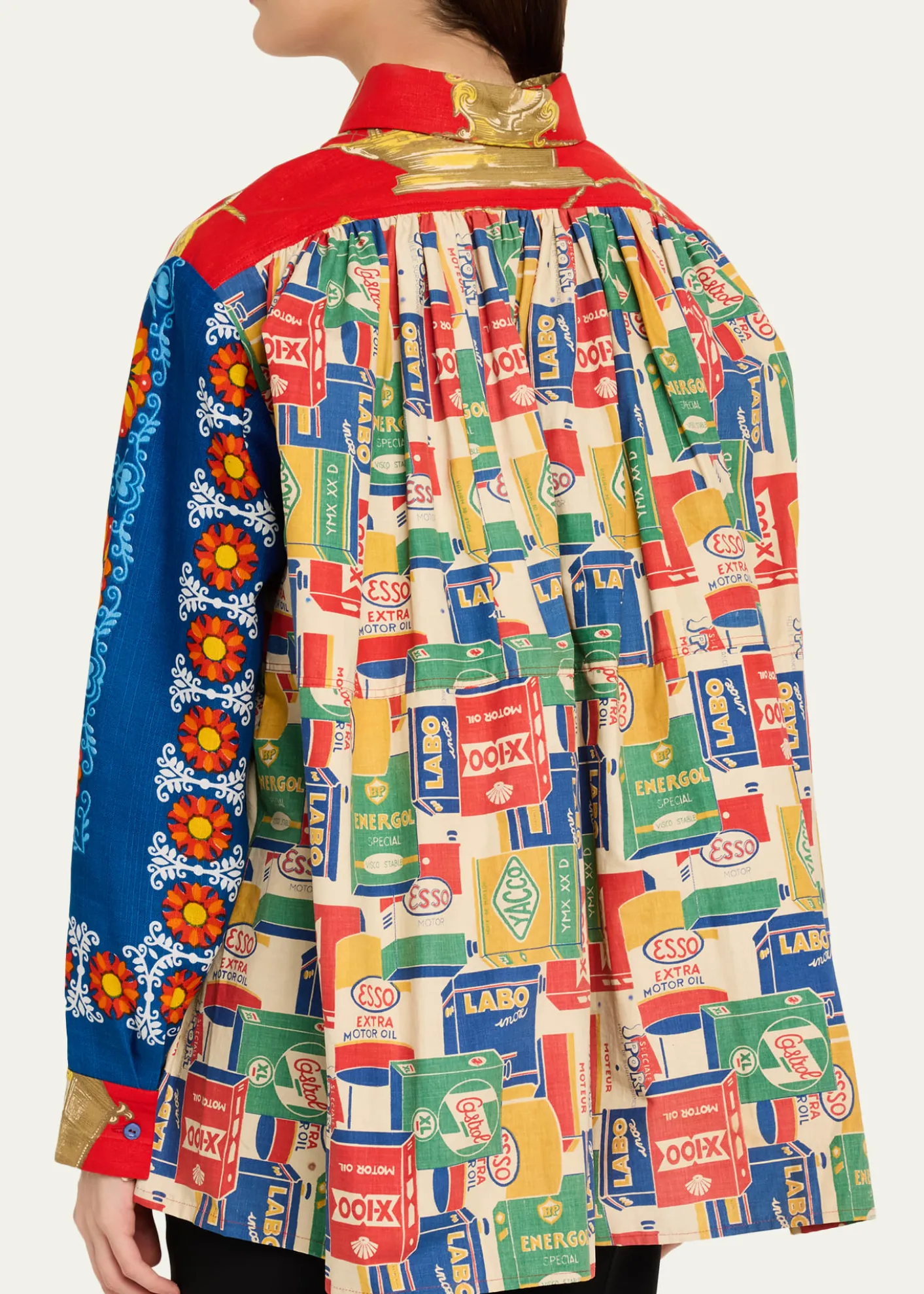 Rianna + NinaMixed-Print Bib Button-Down Shirt