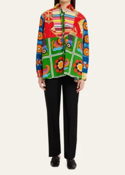 Rianna + NinaMixed-Print Bib Button-Down Shirt