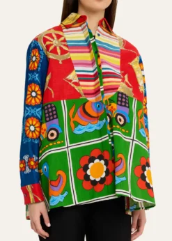 Rianna + NinaMixed-Print Bib Button-Down Shirt