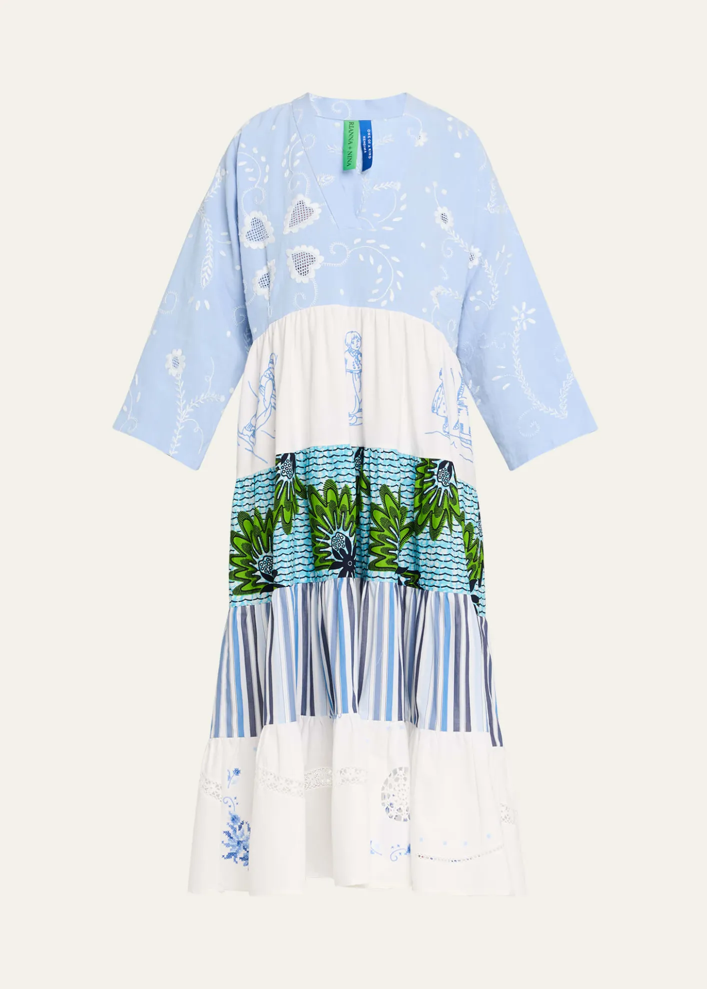 Rianna + NinaOoak Kendima Volant Tiered Patchwork Midi Dress