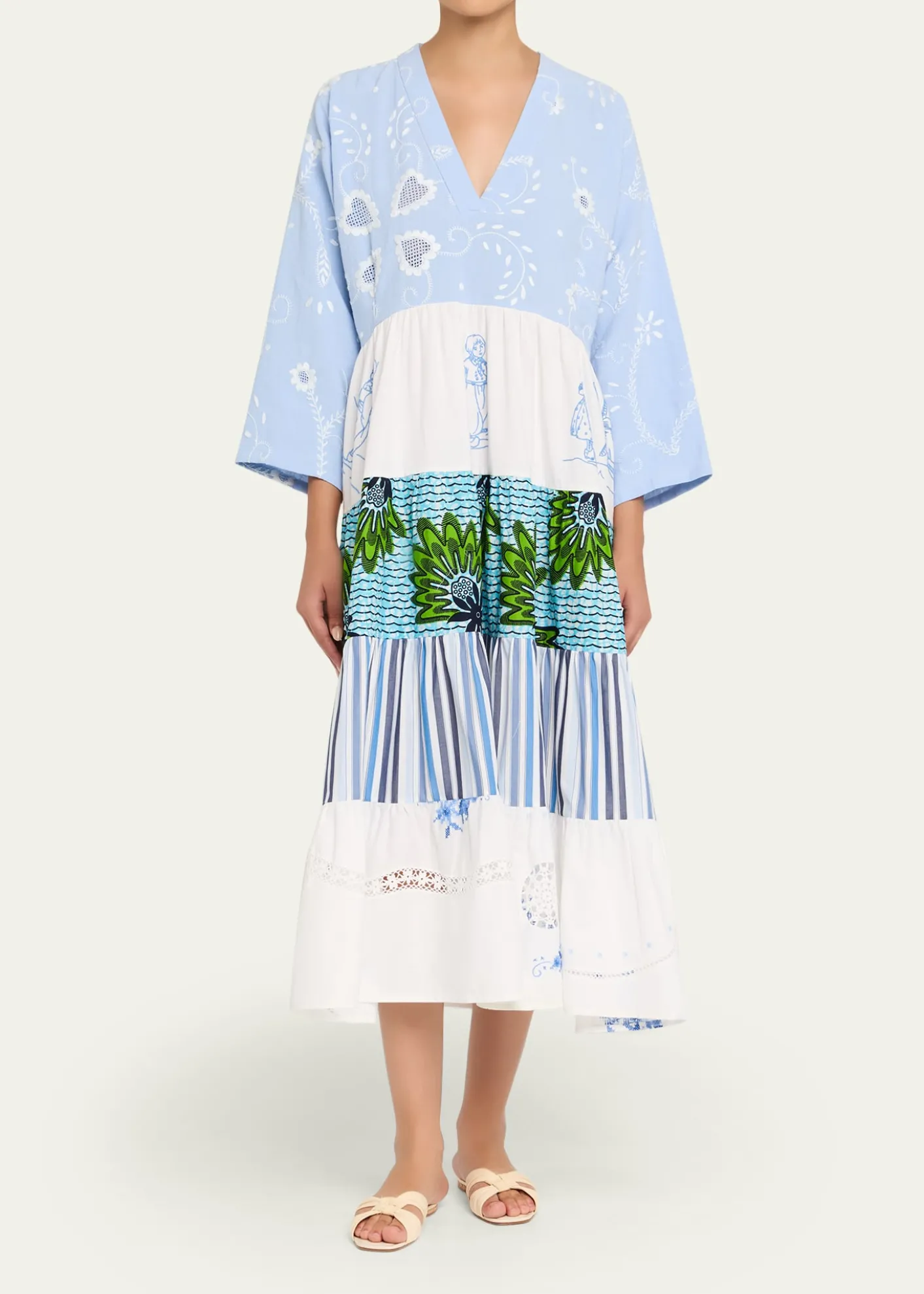 Rianna + NinaOoak Kendima Volant Tiered Patchwork Midi Dress