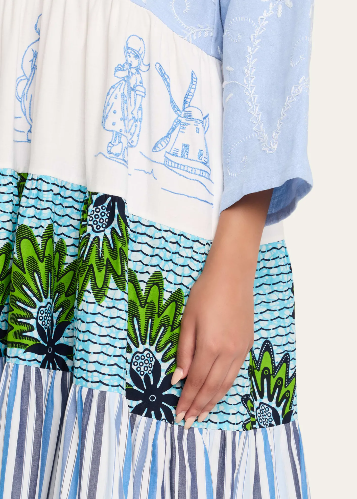 Rianna + NinaOoak Kendima Volant Tiered Patchwork Midi Dress