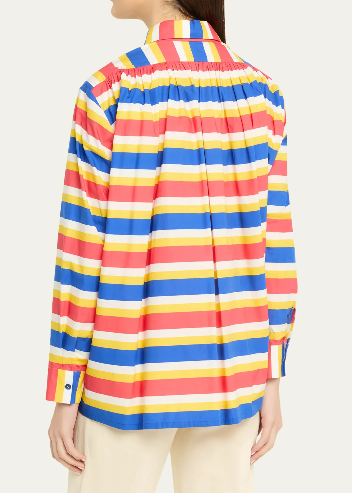 Rianna + NinaTropica Striped Cotton Bib-Front Collared Shirt