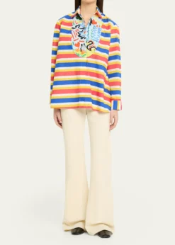 Rianna + NinaTropica Striped Cotton Bib-Front Collared Shirt