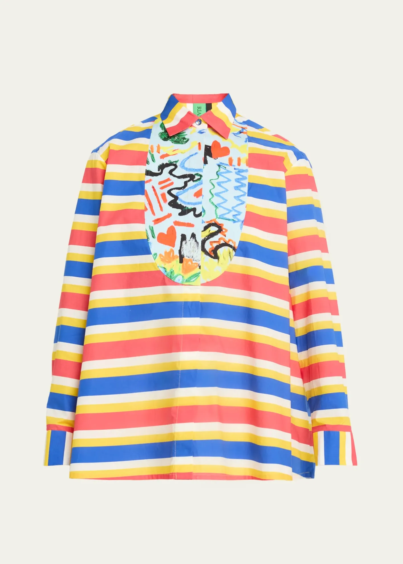 Rianna + NinaTropica Striped Cotton Bib-Front Collared Shirt