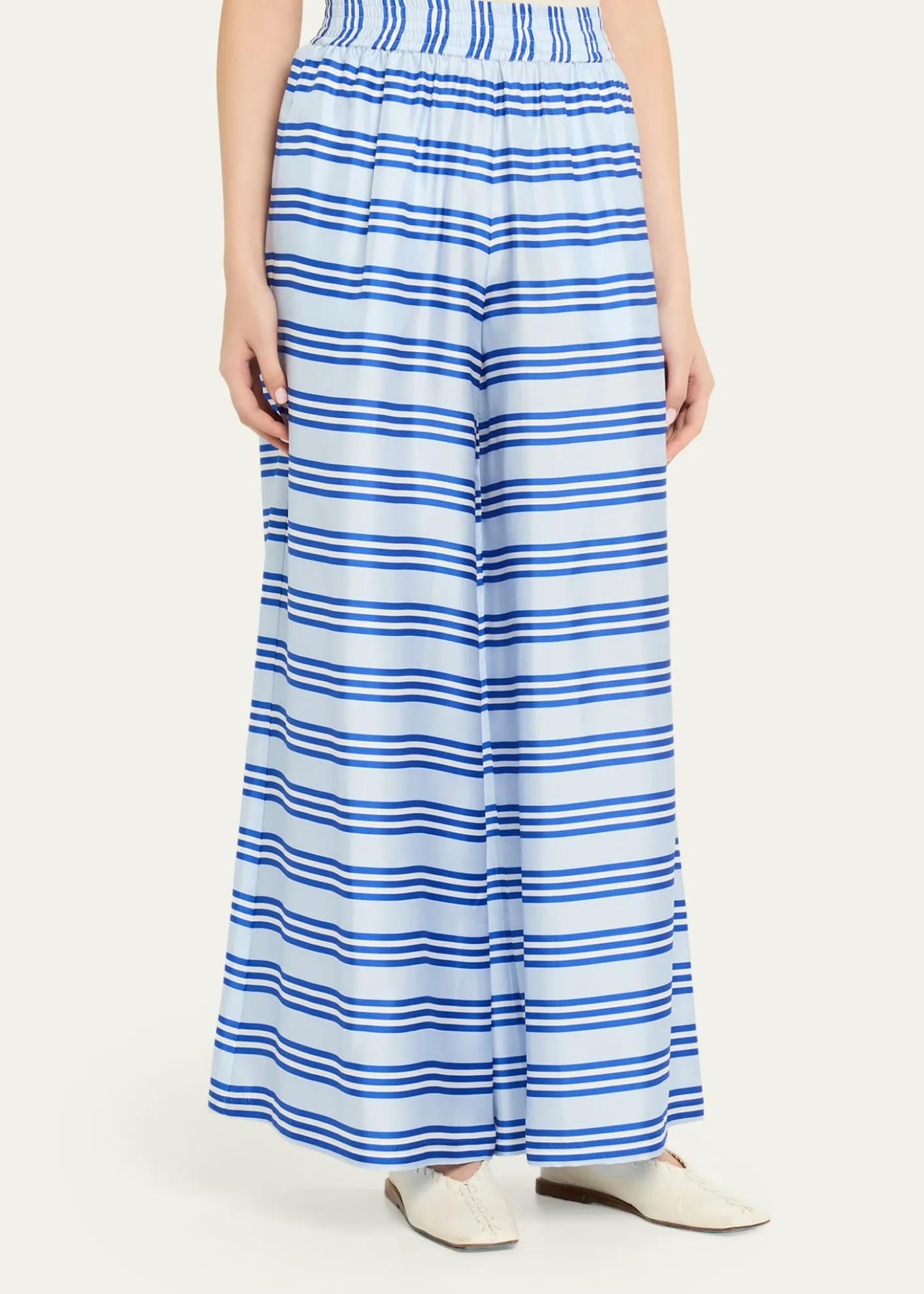 Rianna + NinaWide-Leg Striped Silk Pants