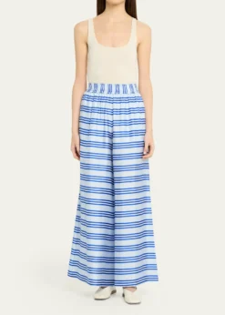 Rianna + NinaWide-Leg Striped Silk Pants